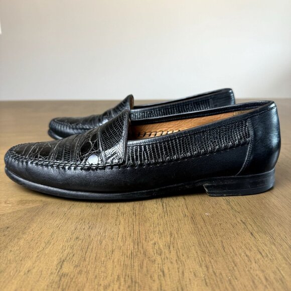 MEZLAN Mens Genuine Lizard Leather Penny Loafers 'ELDA' Dress Shoes Black 10.5 - Picture 4 of 10